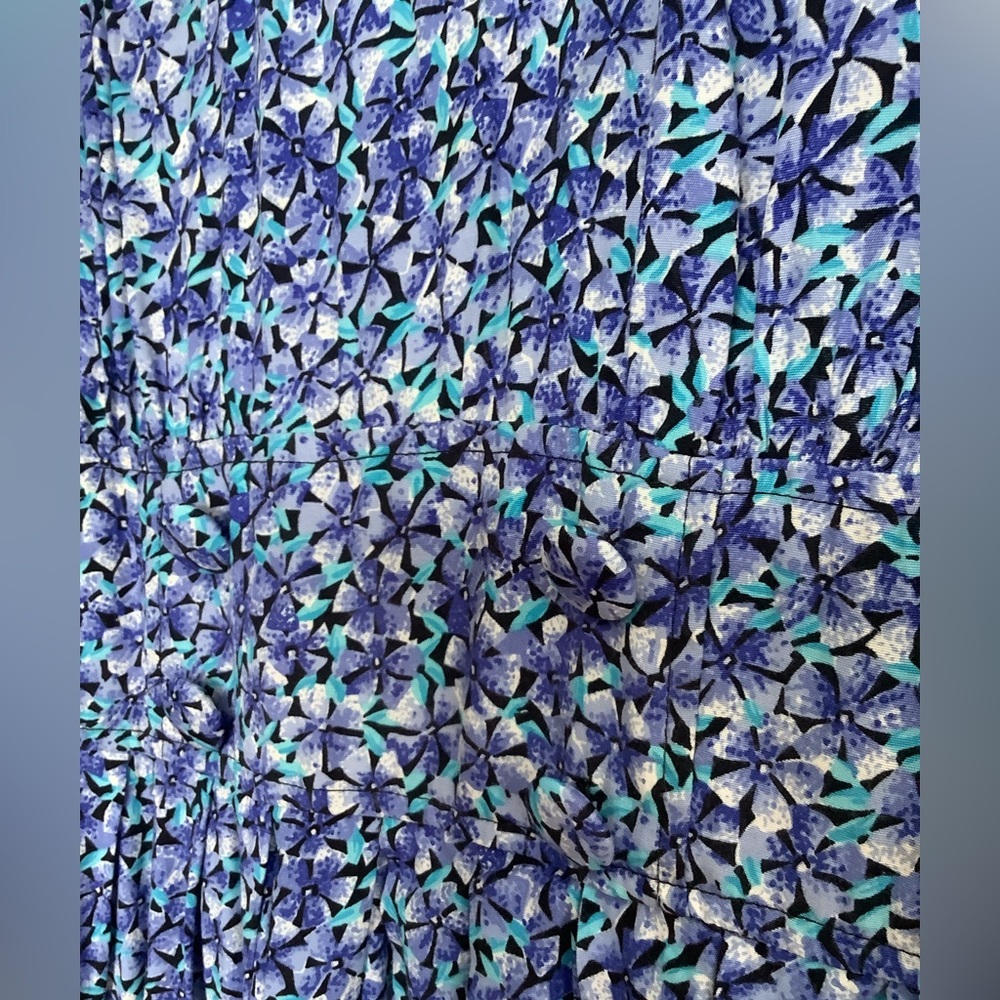 VTG 80s Karin Stevens Blue Floral Midi Dress Size 8 | Prairie Secretary Dress - Picture 3 of 14